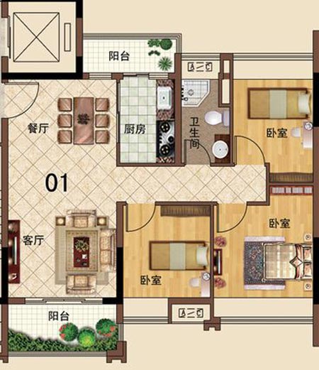 南宫娱乐瓷砖应用效果：大沥碧桂园·华府01户型装修效果鉴赏